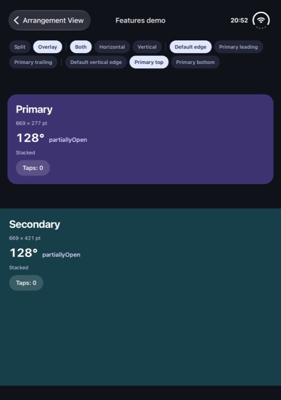 iOS, overlay, top, tabletop
