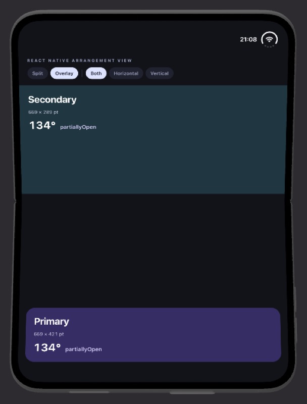iOS, turned right, overlay